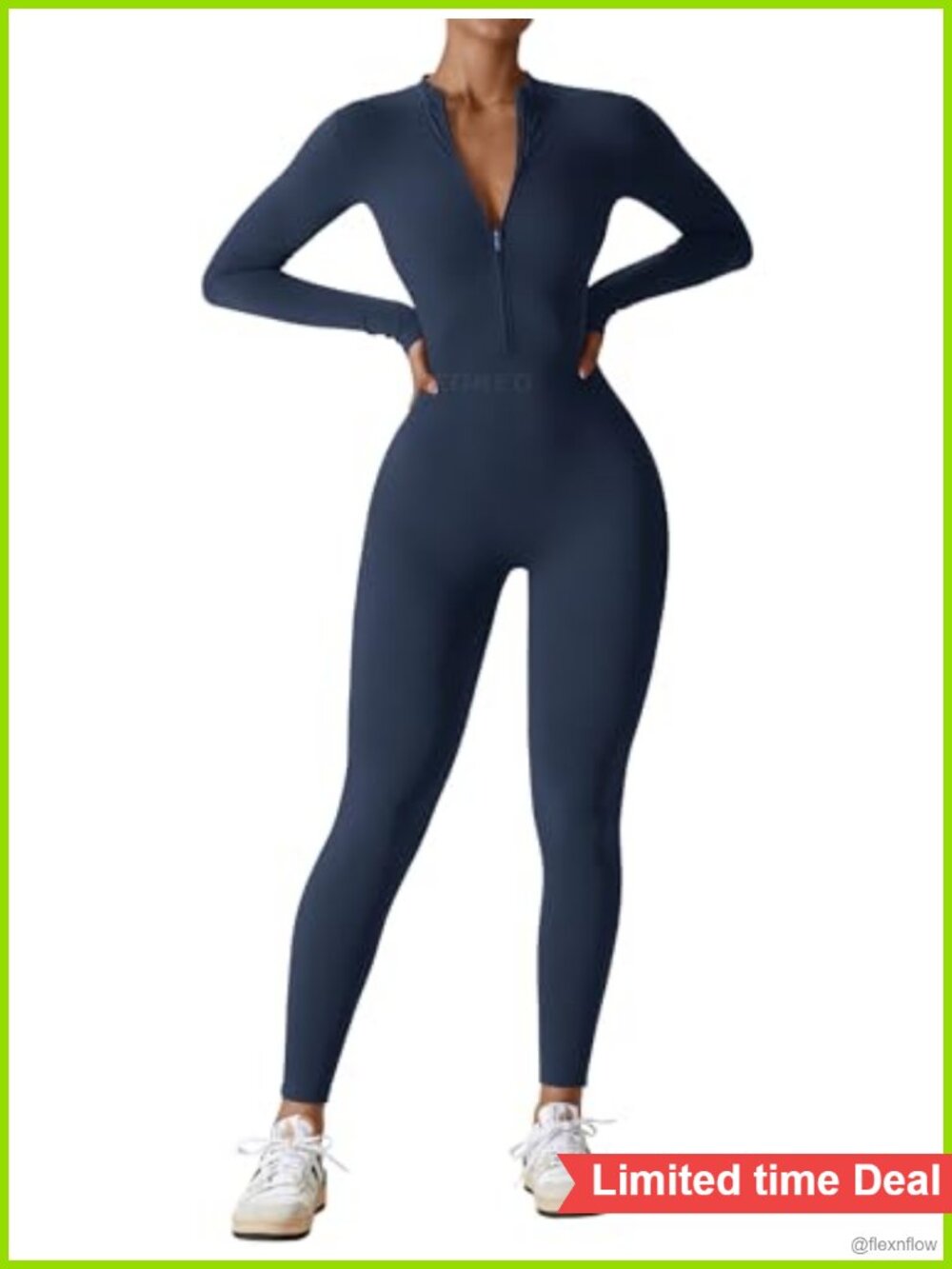 Long Sleeve Workout Jumpsuit Zip Up Romper Bodysuit Bodycon One Piece